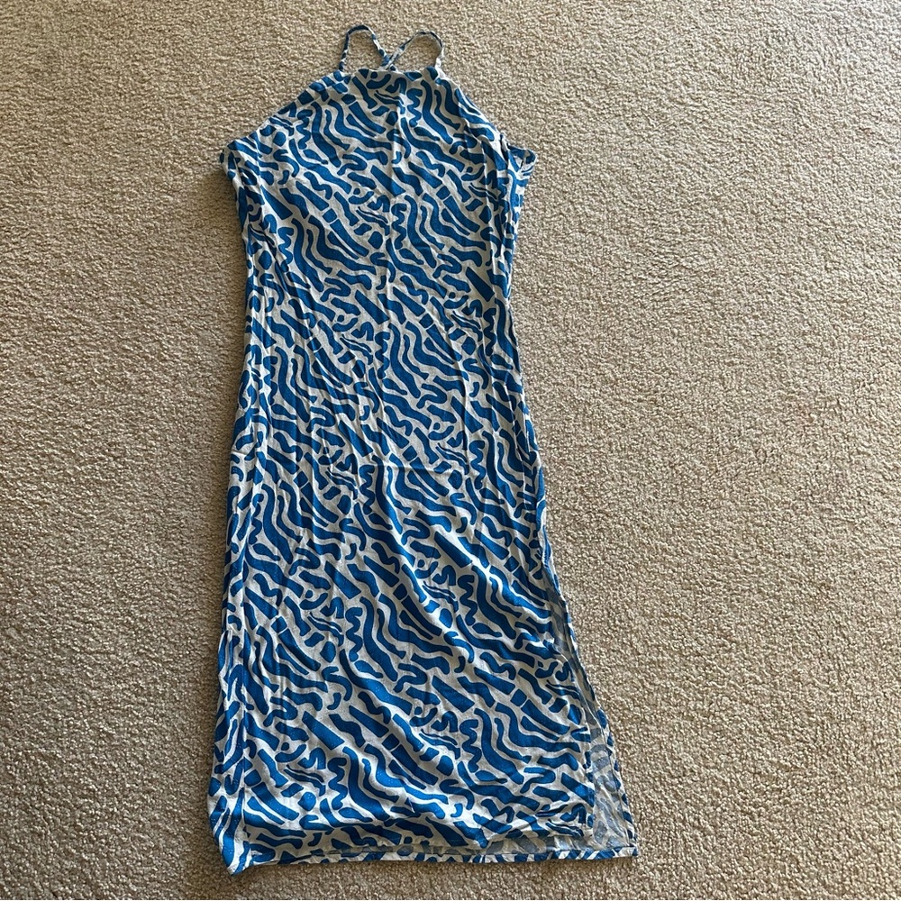 Band of the Free Blue Abstract Print Sleeveless Midi Dress Women’s Medium